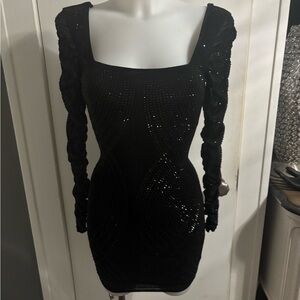 Oh Polly Black Long Sleeve Beaded Dress